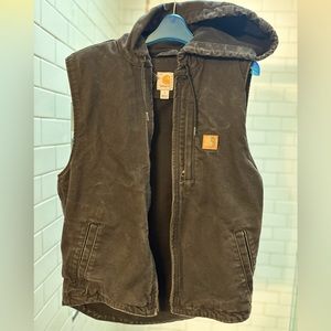 CARHARTT RELAXED FIT WASHED DUCK FLEECE-LINED HOODED VEST